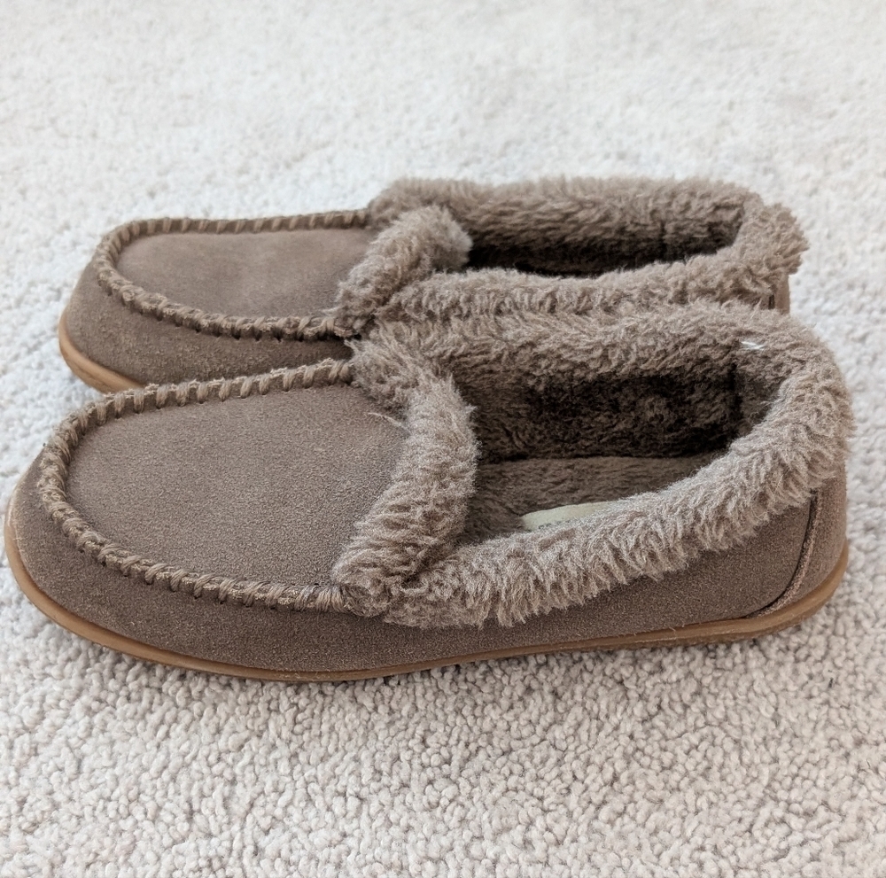 Minnetonka Women's Size 6M Shoes Brown Suede Faux Fur Lined Slippers Loafers - Picture 2 of 12
